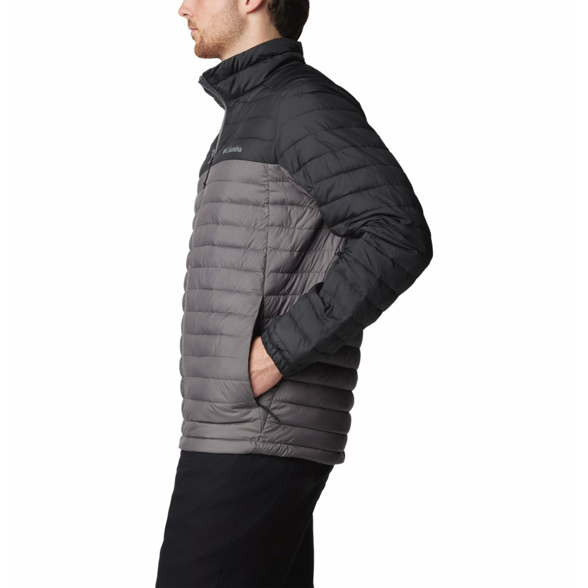 A Men Wearing Columbia Men Grey Silver Falls II Jacket