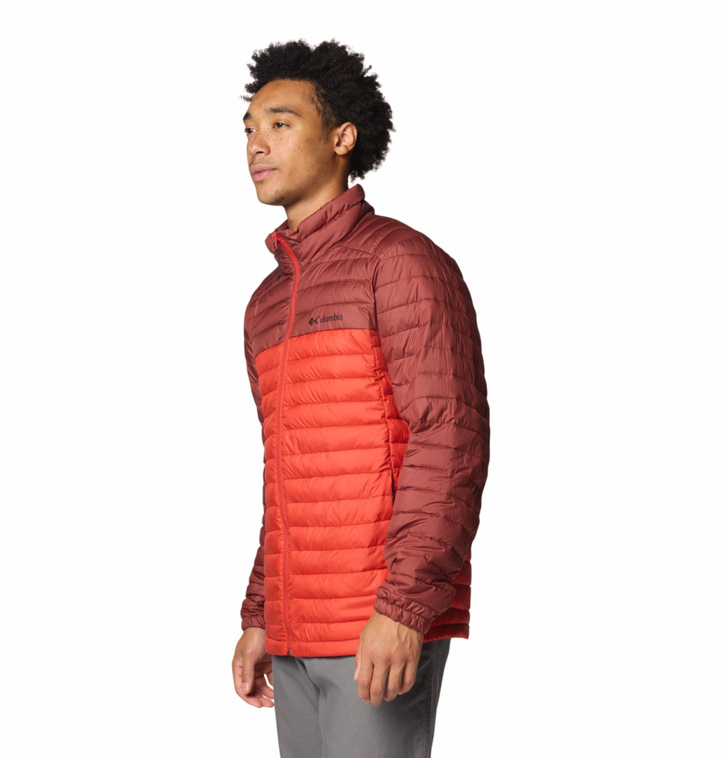 A Men Wearing Columbia Men Red Silver Falls II Jacket