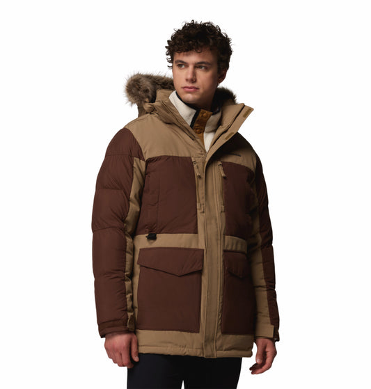 Columbia Men Brown Omni-Heat Inifnity Marquam Peak Fusion II Parka Hooded Down Jacket