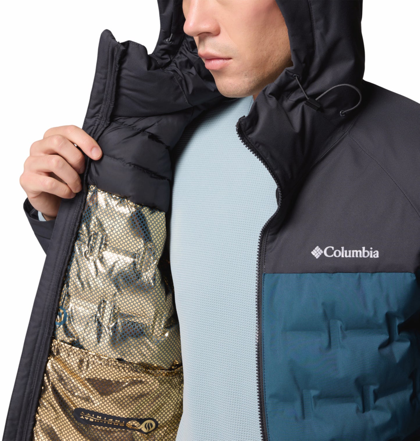 Columbia Men Blue Omni-Heat Inifnity Grand Trek III Hooded Down Jacket