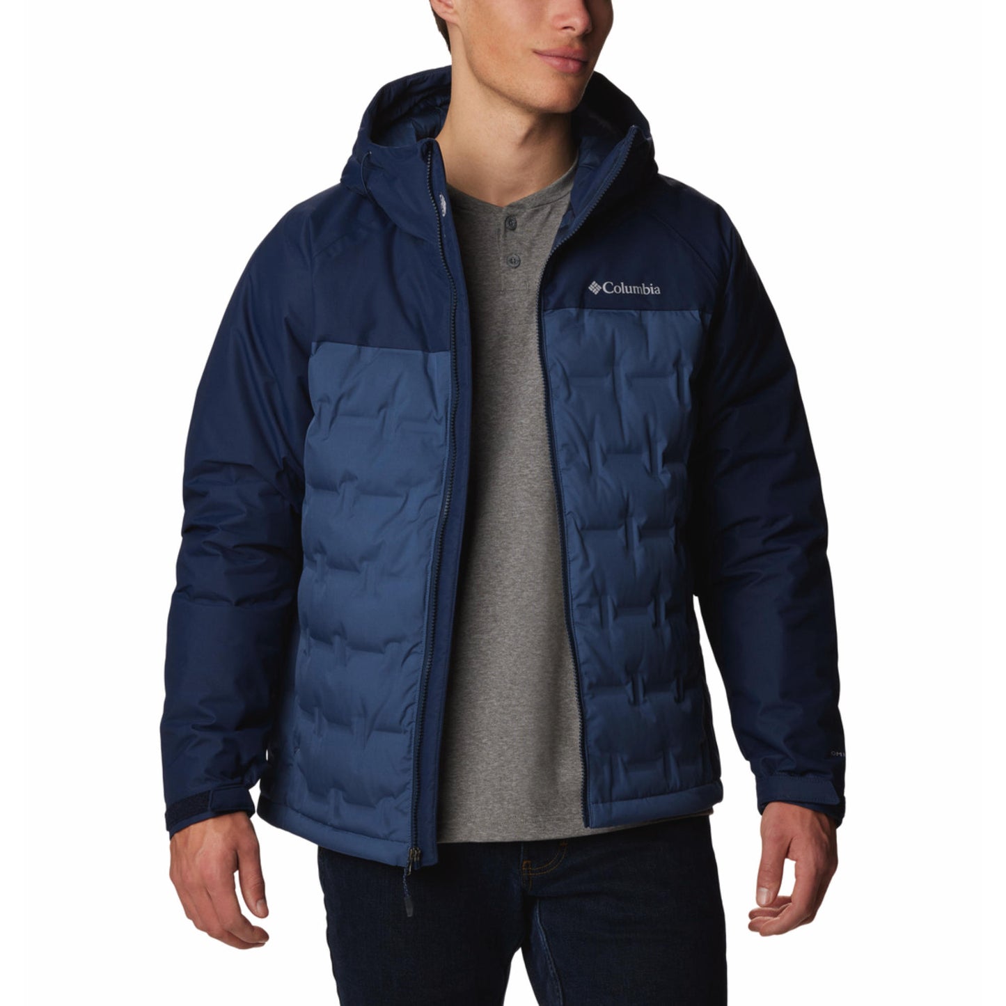 Columbia Men Navy Blue Omni-Heat Infinity Grand Trek III Hooded Down Jacket