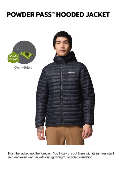 Columbia Men Black Omni-Shield Powder Pass Hooded Down Jacket