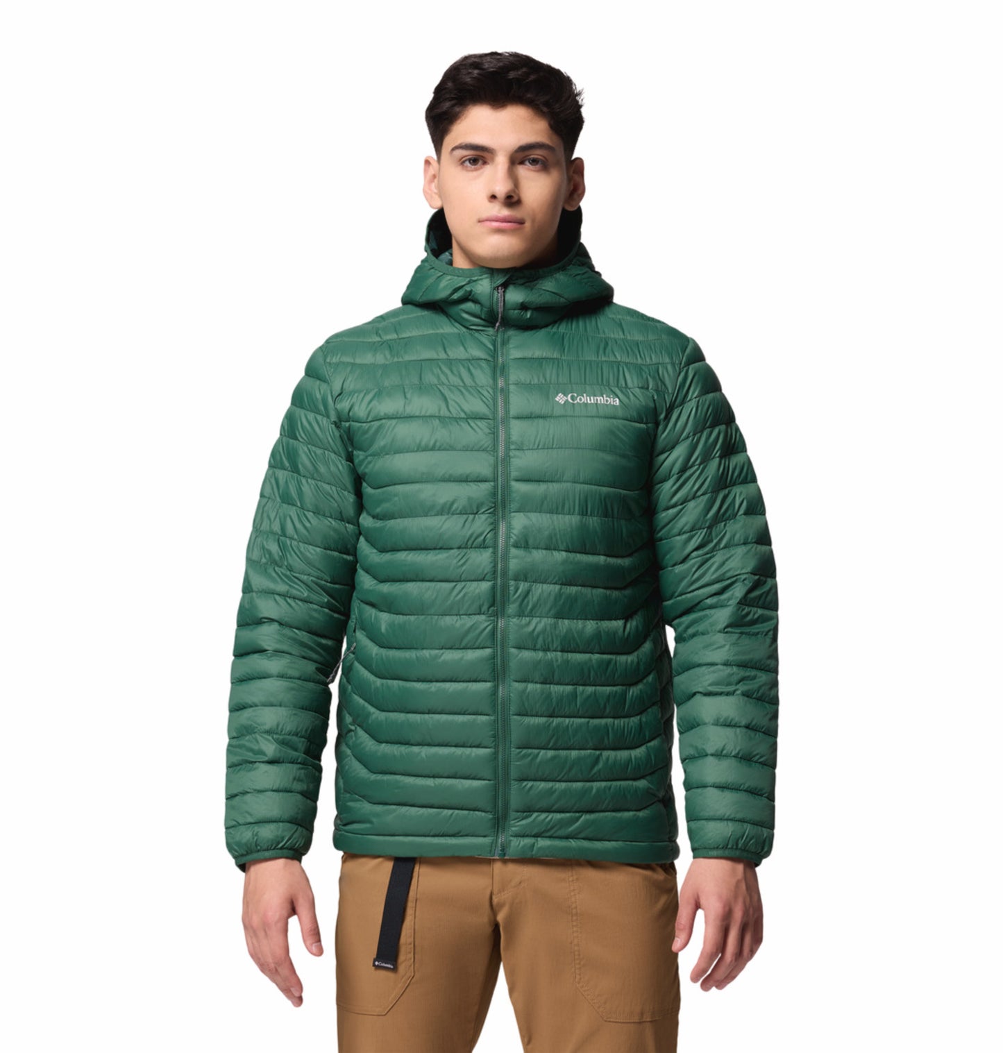 Columbia Men Green Omni-Shield Powder Pass Hooded Down Jacket