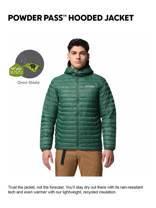Columbia Men Green Omni-Shield Powder Pass Hooded Down Jacket