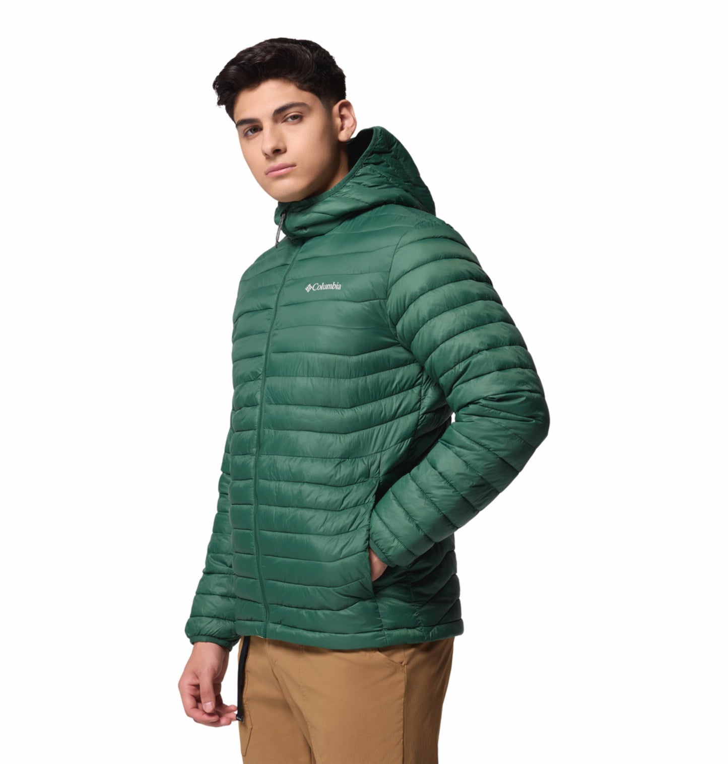 Columbia Men Green Omni-Shield Powder Pass Hooded Down Jacket