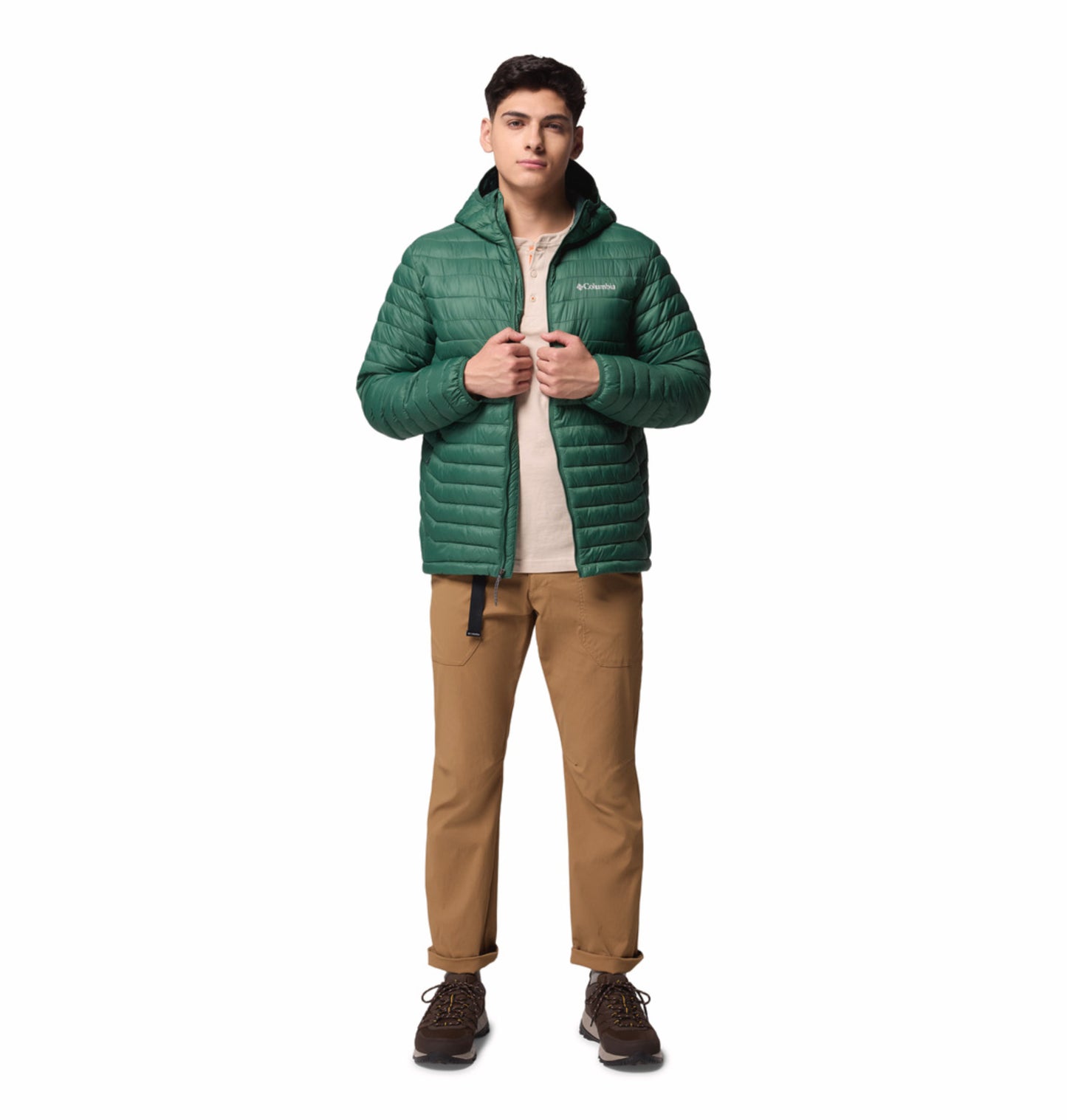 Columbia Men Green Omni-Shield Powder Pass Hooded Down Jacket