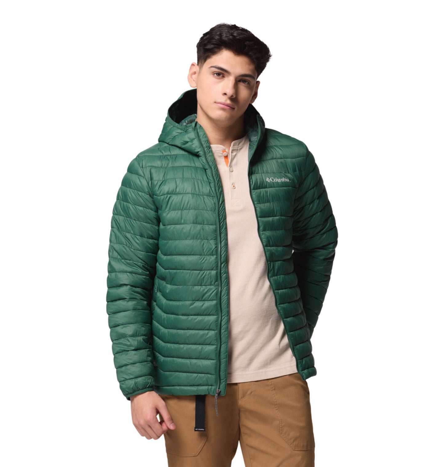Columbia Men Green Omni-Shield Powder Pass Hooded Down Jacket