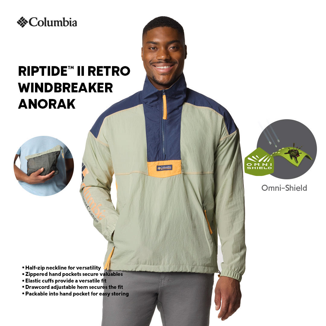 Columbia Mens Green Omni-Shield Riptide II Retro Anorak Wind and Water Resistant Jacket
