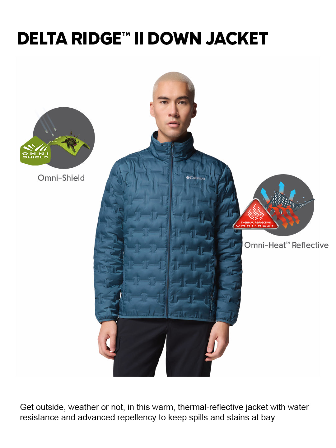 Columbia Men Teal HEAT SEAL Delta Ridge II Down Jacket
