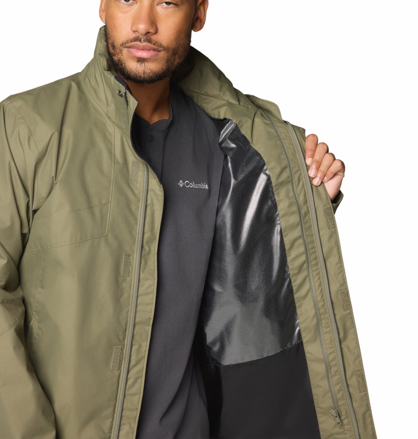 Columbia Men Green OmniHeat Reflective Bugaboo III Fleece Interchangeable Jacket