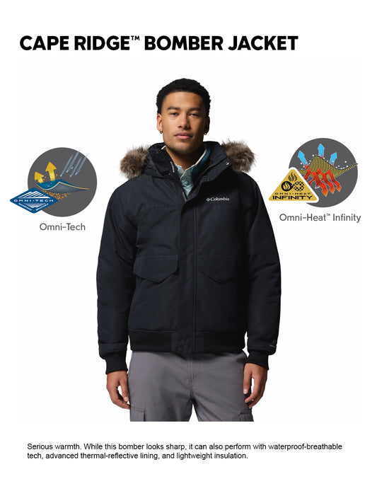 Columbia Men Black Omni-Heat Inifnity Cape Ridge Hooded Bomber Jacket