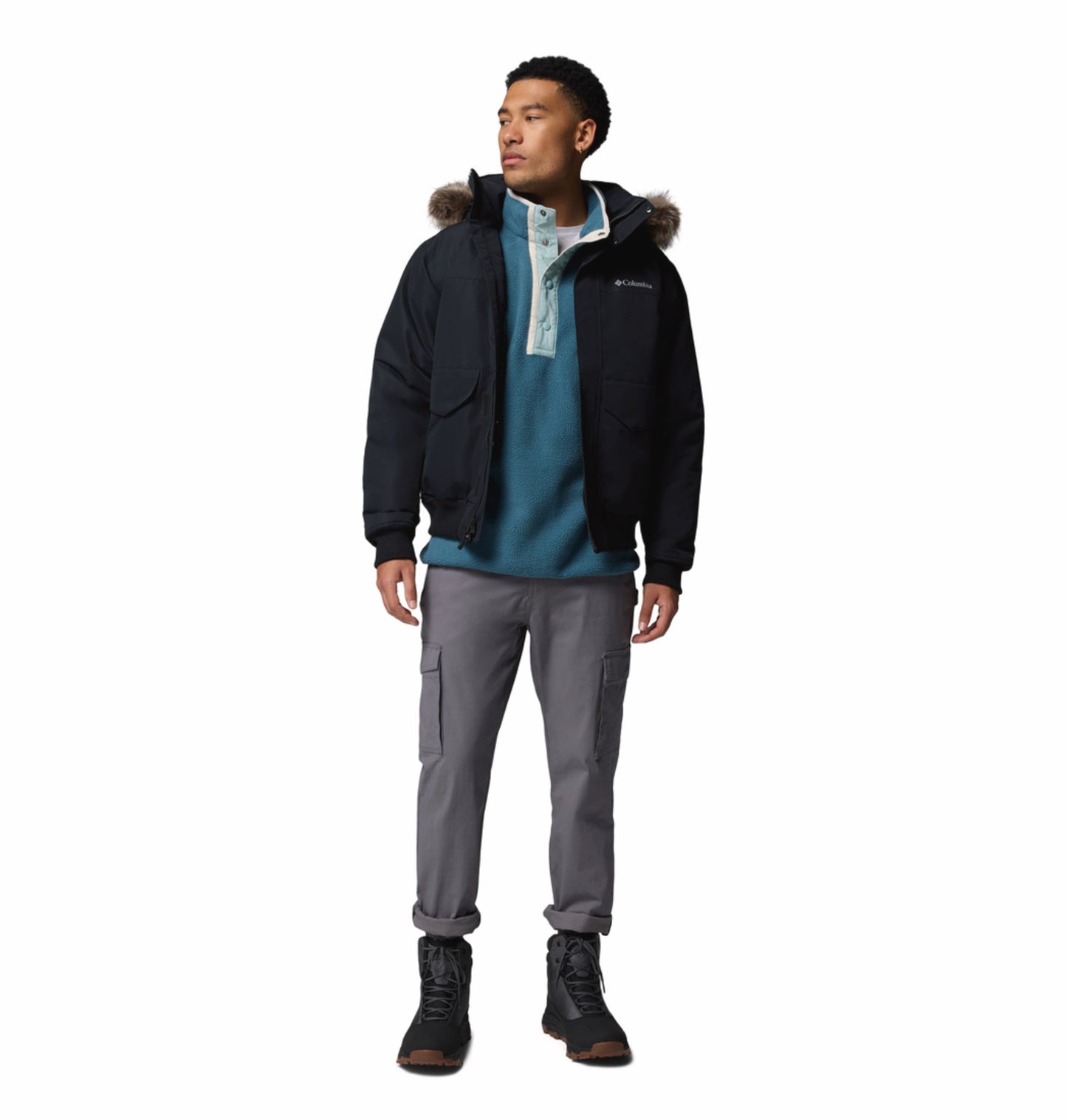 Columbia Men Black Omni-Heat Inifnity Cape Ridge Hooded Bomber Jacket