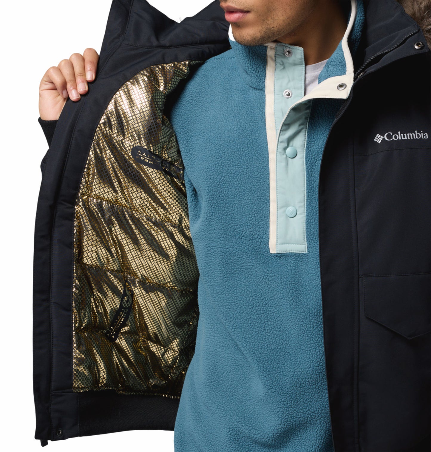 Columbia Men Black Omni-Heat Inifnity Cape Ridge Hooded Bomber Jacket