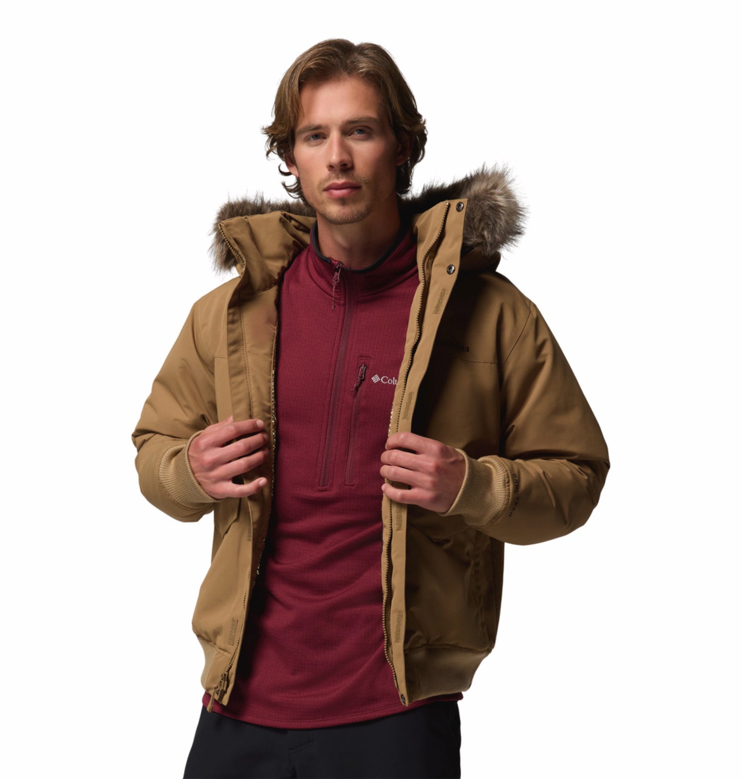 Columbia Men Brown Omni-Heat Inifnity Cape Ridge Hooded Bomber Jacket