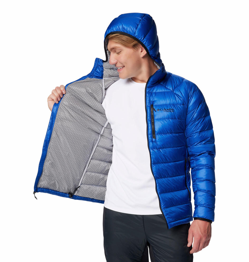 Columbia Mens Blue Arctic Crest Down Hooded Jacket