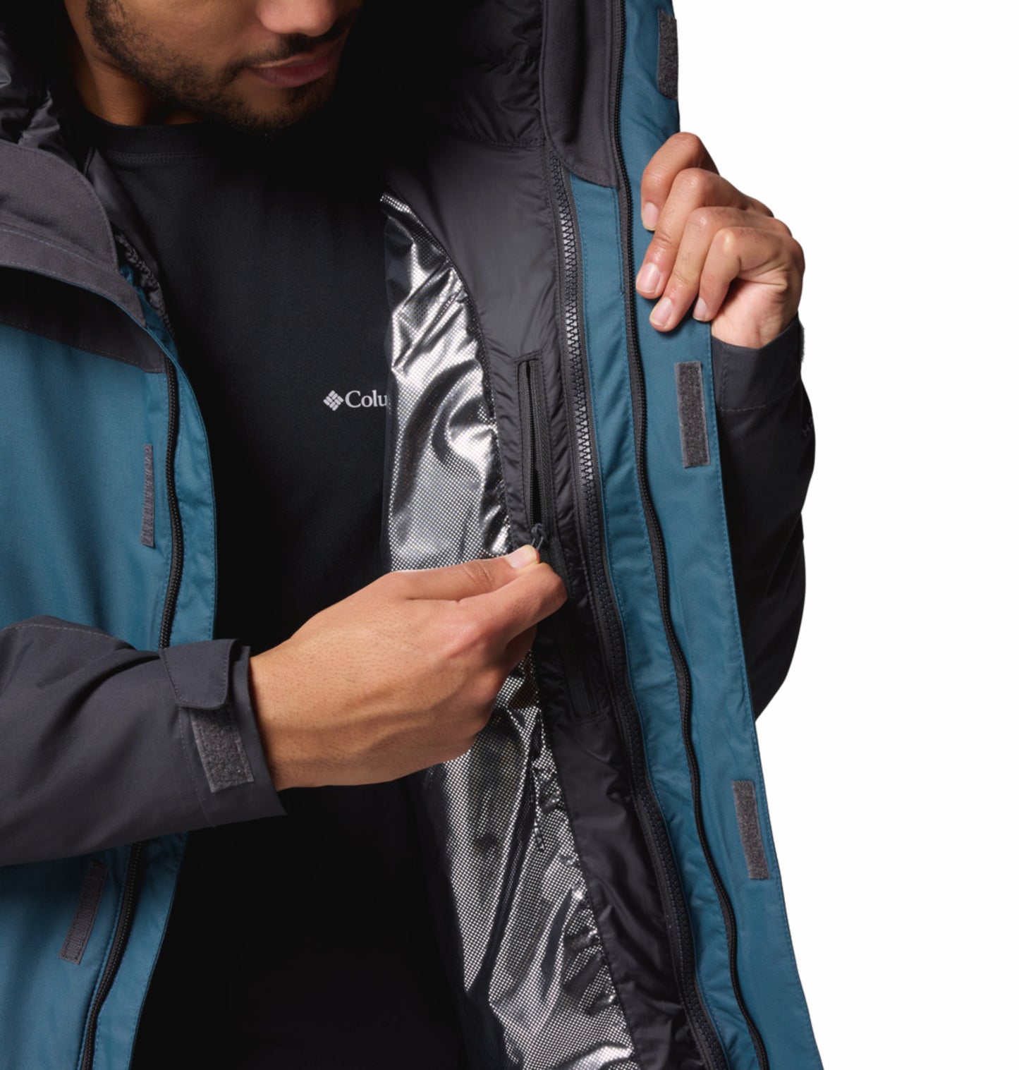 Columbia Men Teal OmniHeat Reflective Whirlibird V Interchangeable Jacket