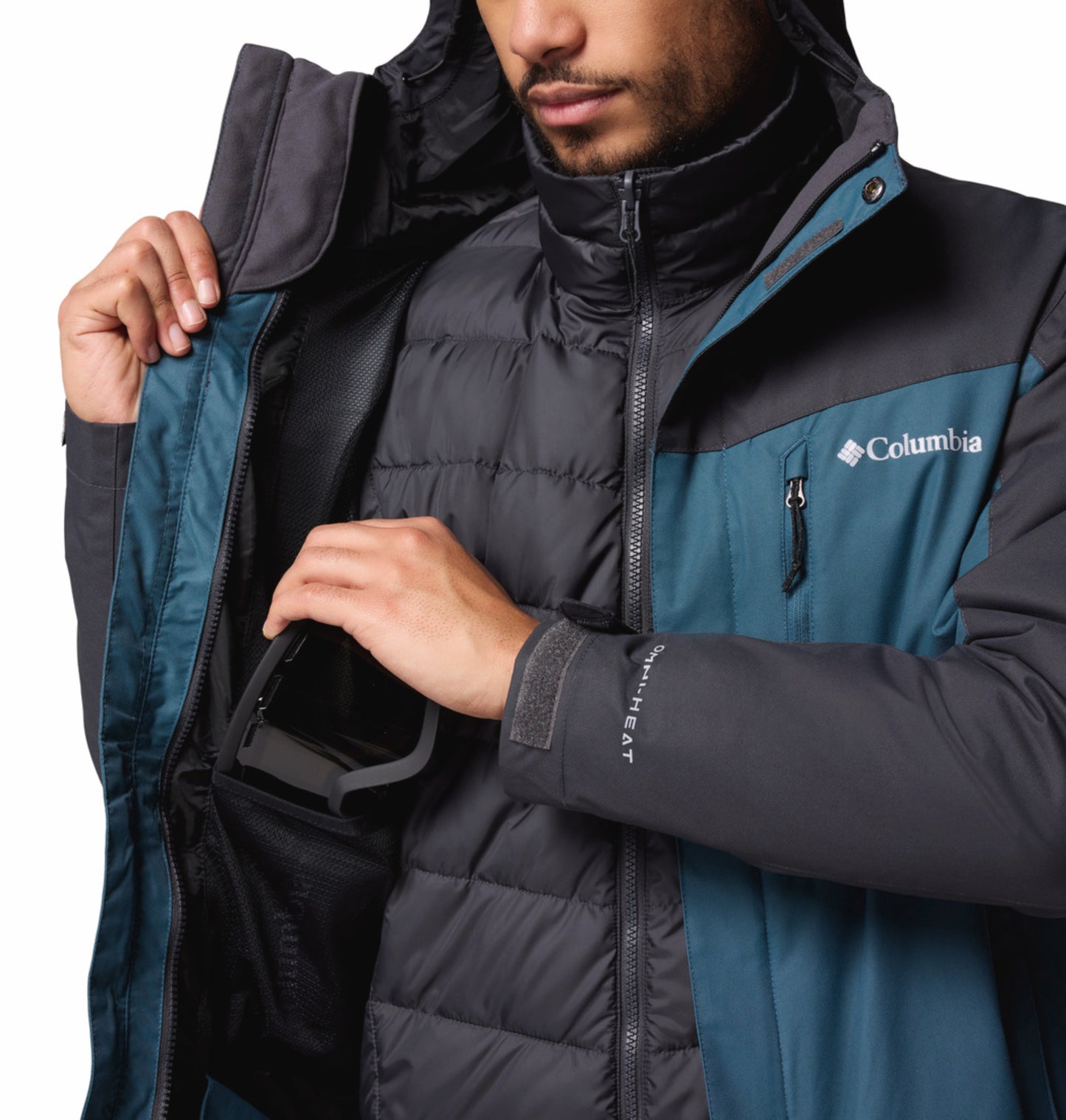 Columbia Men Teal OmniHeat Reflective Whirlibird V Interchangeable Jacket