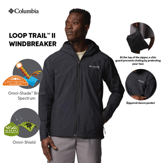 Columbia Mens Black Omni-Shield Loop Trail II Wind and Water Resistant Jacket