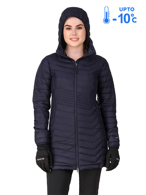 Columbia Women Navy Blue Omni-Heat Reflective Powder Lite Mid Hooded Down Jacket