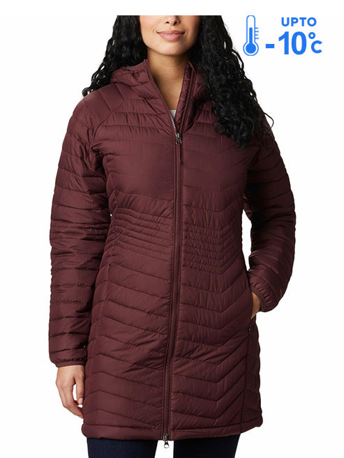 Columbia Women Maroon Omni-Heat Reflective Powder Lite Mid Hooded Down Jacket