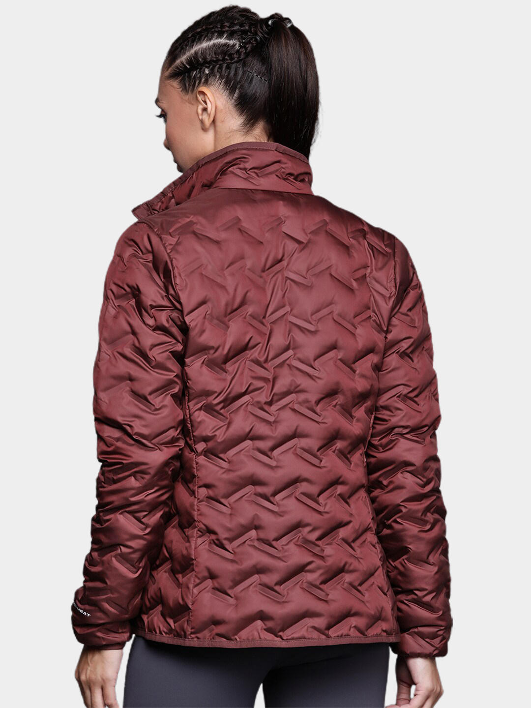 A Women Wearing Columbia Women Maroon Delta Ridge Down Jacket