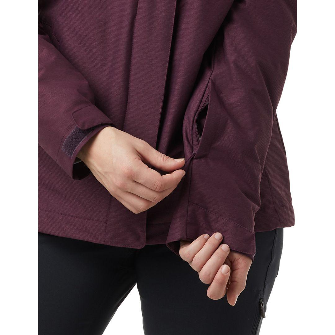 A Women Wearing Columbia Women Maroon Whirlibird IV Interchange Jacket