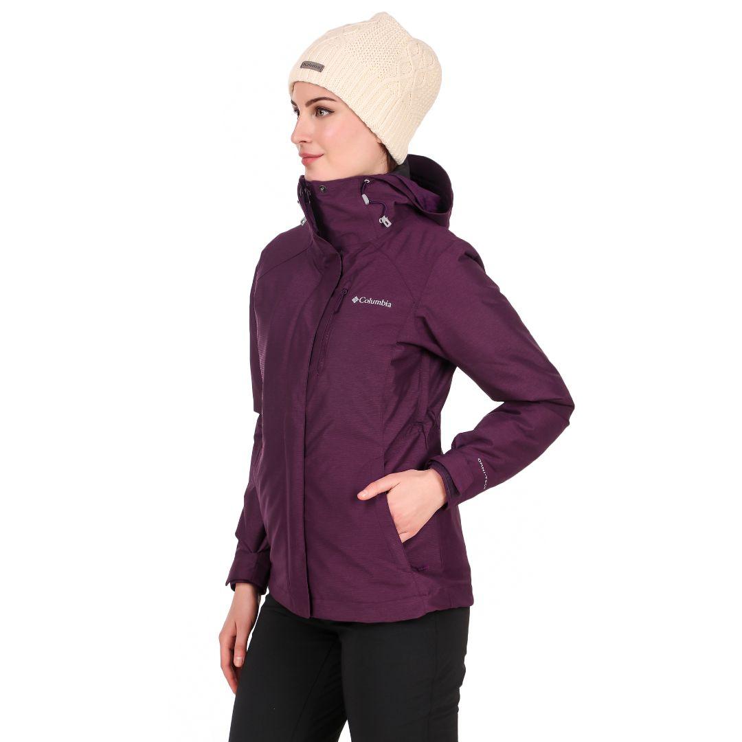A Women Wearing Columbia Women Maroon Whirlibird IV Interchange Jacket