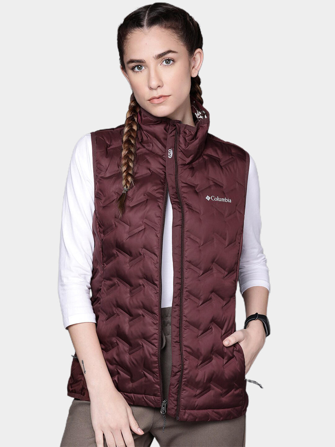 Columbia Women Maroon Delta Ridge Down Vest