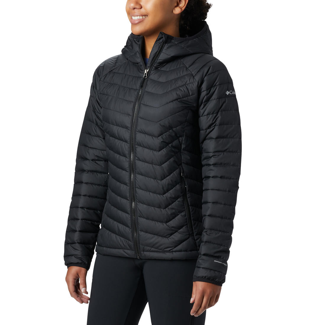 A Women Wearing Columbia Women Black Powder Lite Hooded Jacket