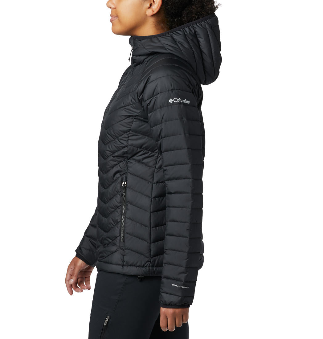 A Women Wearing Columbia Women Black Powder Lite Hooded Jacket