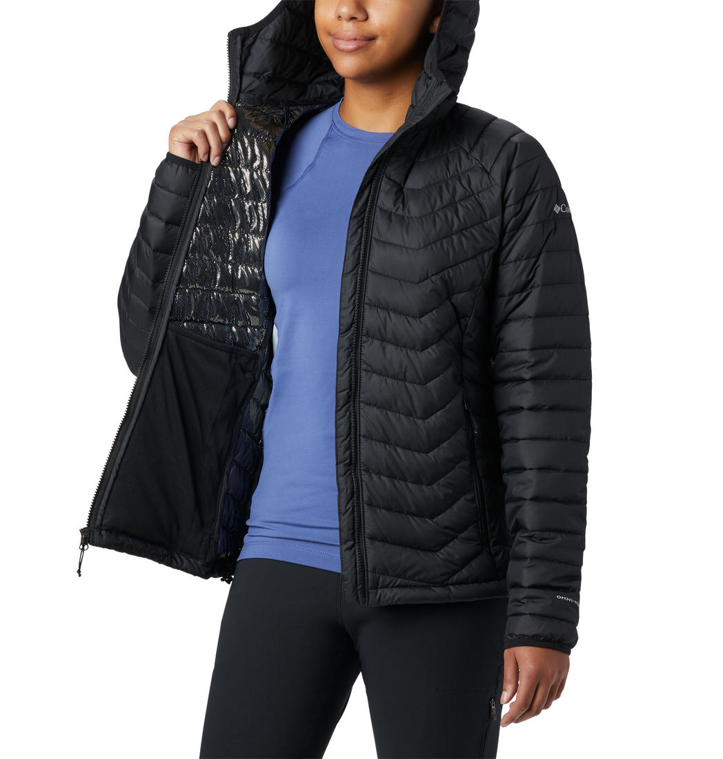 A Women Wearing Columbia Women Black Powder Lite Hooded Jacket
