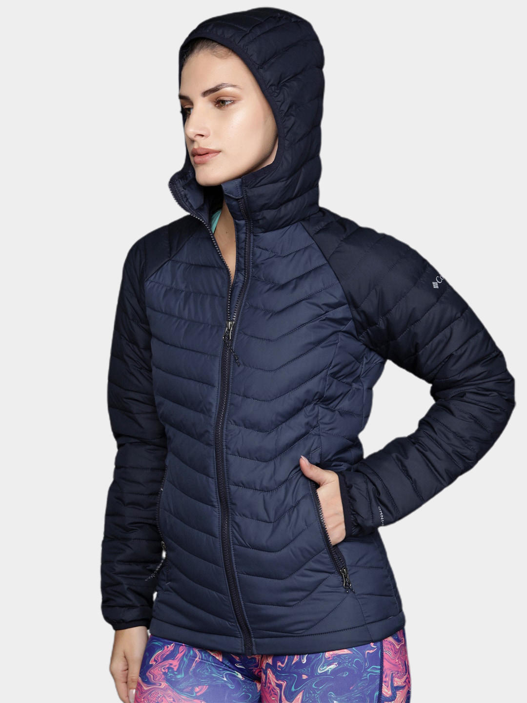 Columbia Women Navy Blue Powder Lite Hooded Jacket