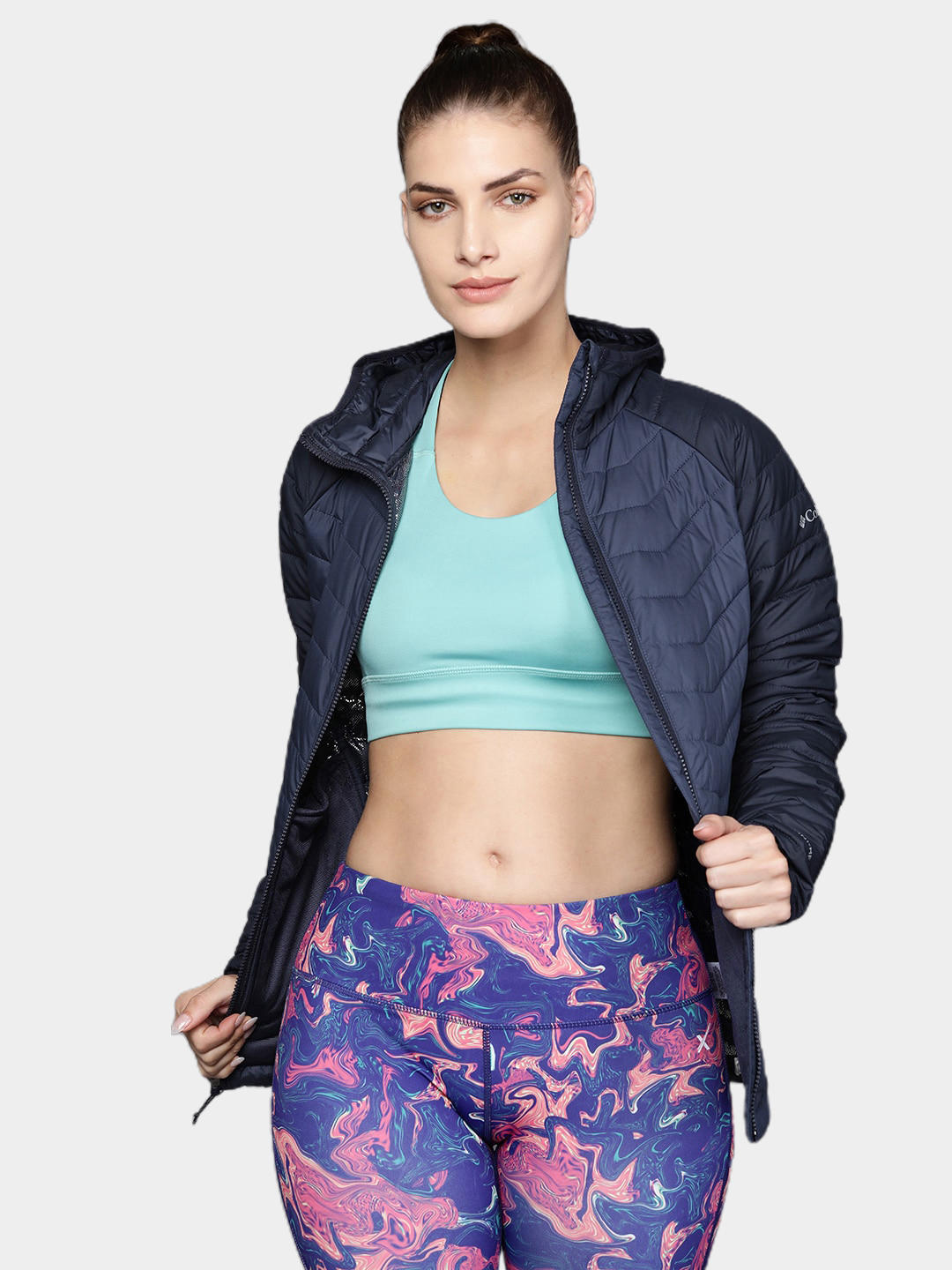 Columbia Women Navy Blue Powder Lite Hooded Jacket