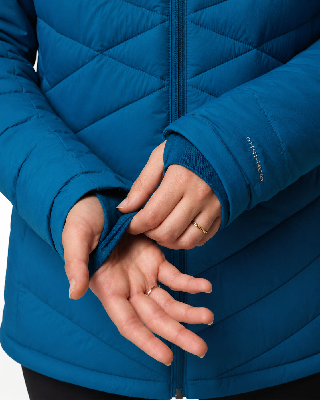 women blue omni heat infinity joy peak ii down jacket