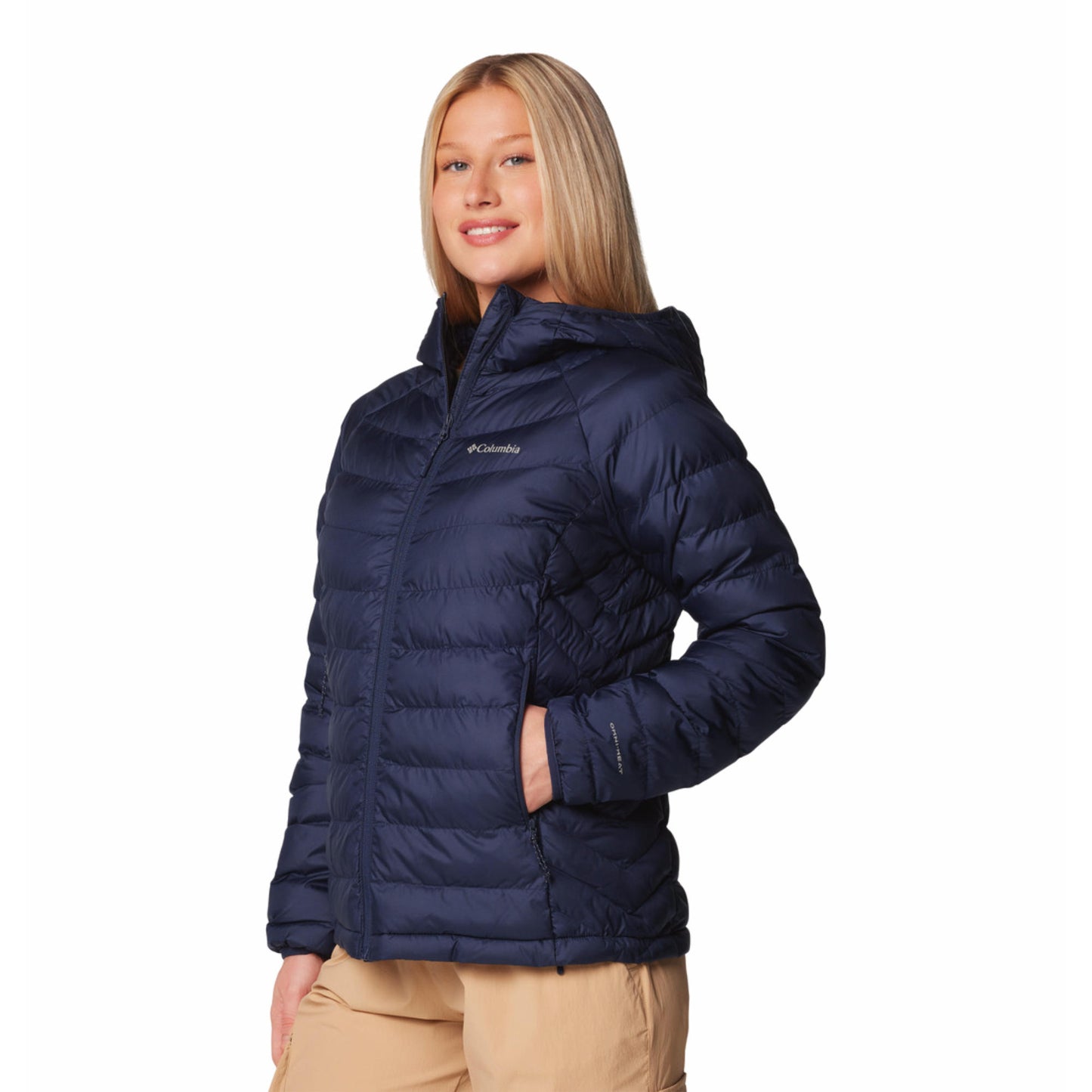 Columbia Women Navy Blue Omni-Heat Reflective Powder Lite II Hooded Down Jacket