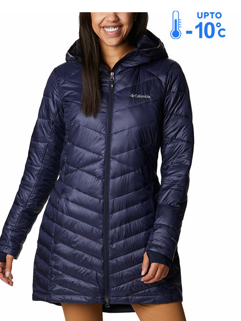 Columbia Women Navy Blue Omni-Heat Inifnity Joy Peak Mid Hooded Down Jacket