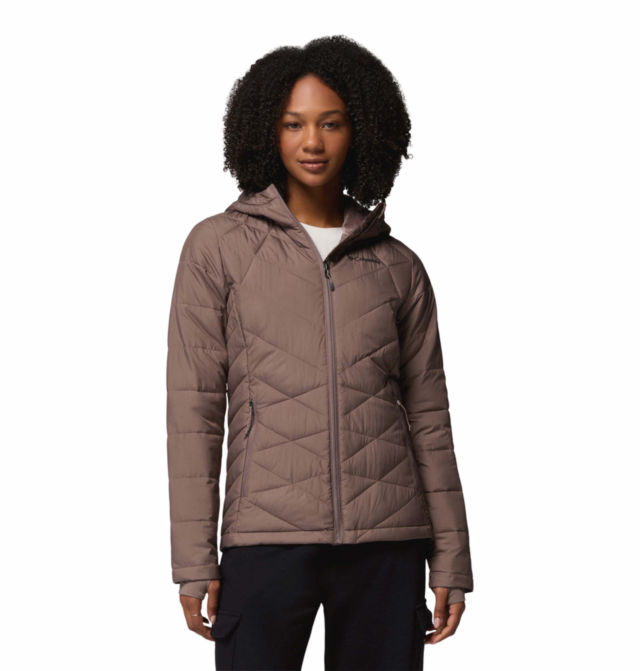 women brown omni heat reflective heavenly down jacket