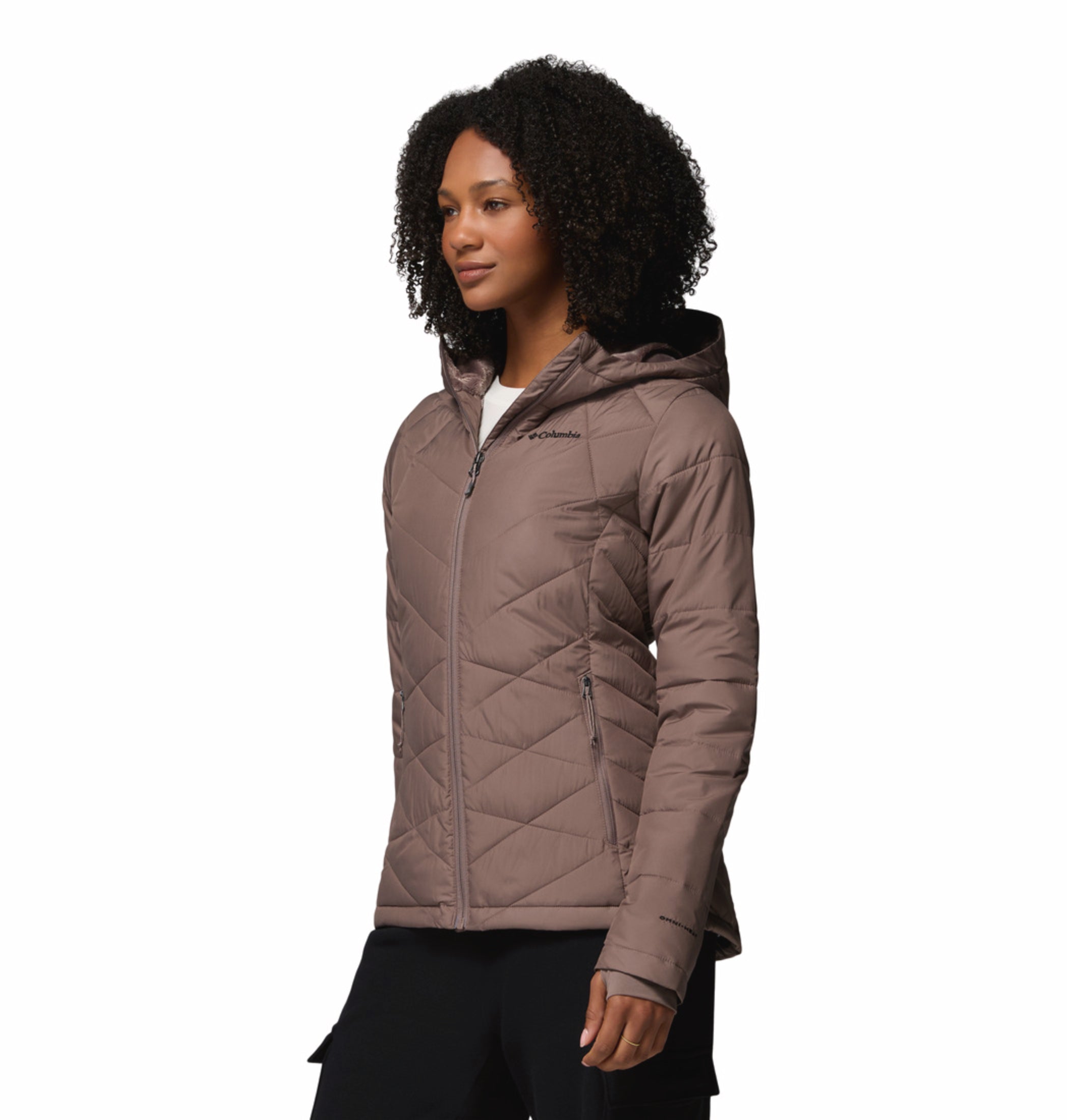 women brown omni heat reflective heavenly down jacket
