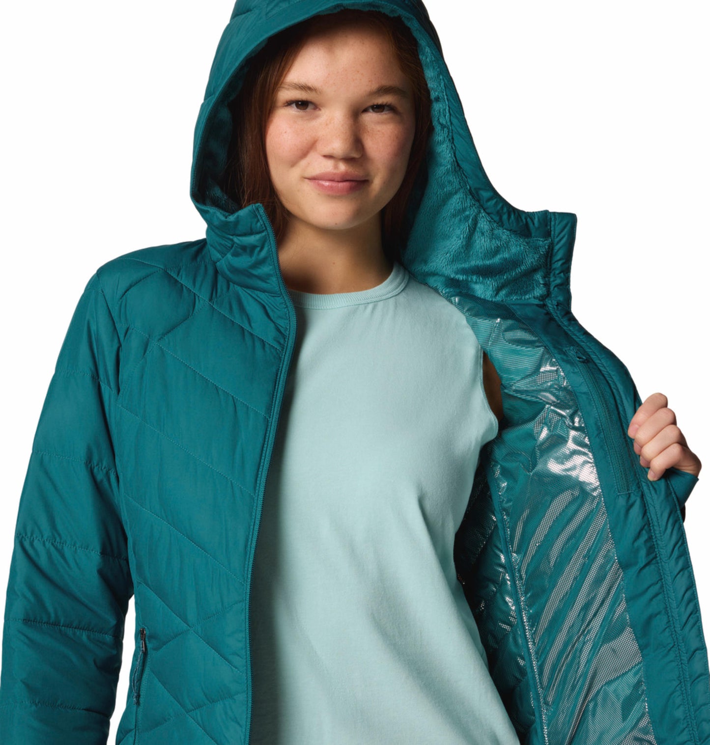 Columbia Womens Teal Omni-Heat Reflective Heavenly Hooded Jacket