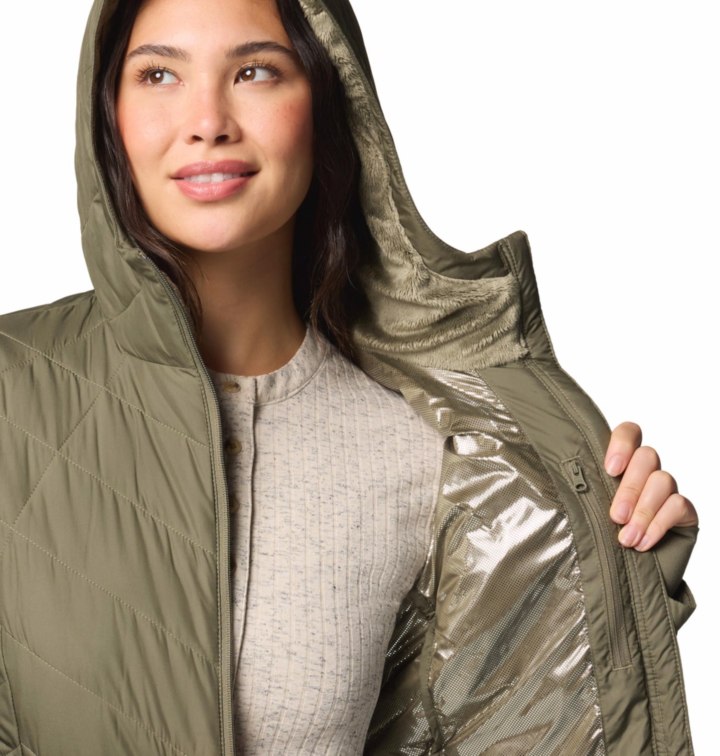 Columbia Womens Olive Omni-Heat Reflective Heavenly Hooded Jacket