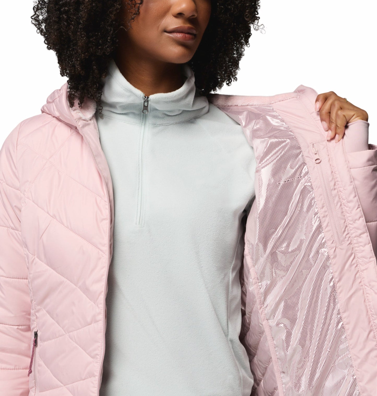 women red omni heat reflective heavenly down jacket