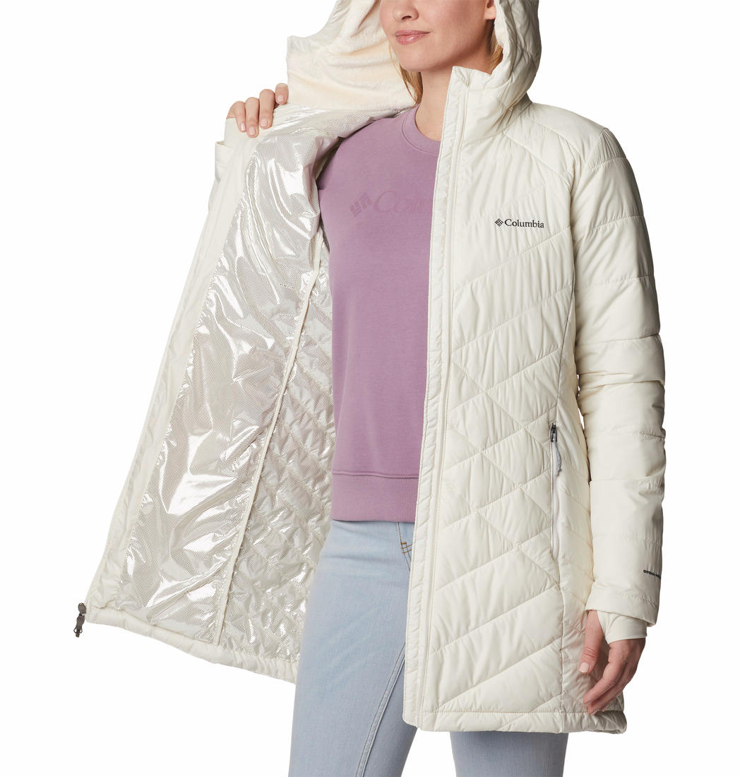 Columbia Women White Omni-Heat Reflective Heavenly Long Hooded Jacket
