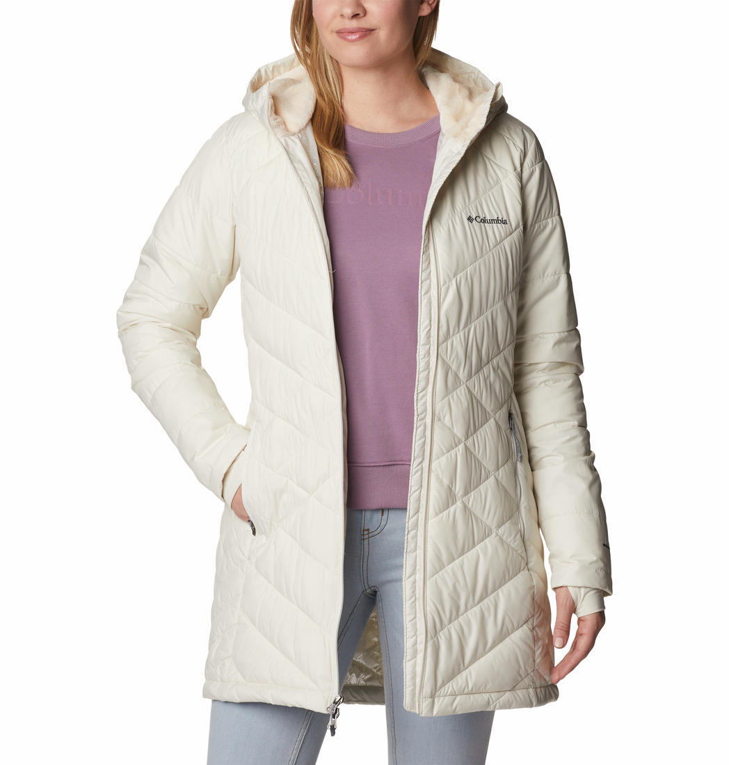 Columbia Women White Omni-Heat Reflective Heavenly Long Hooded Jacket