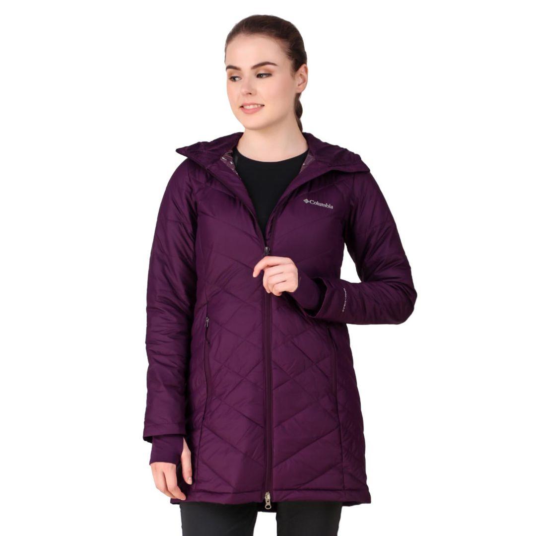 Columbia Women Purple Omni-Heat Reflective Heavenly Long Hooded Jacket