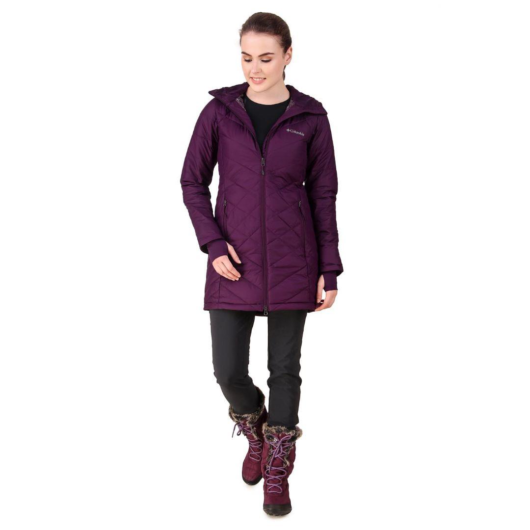 Columbia Women Purple Omni-Heat Reflective Heavenly Long Hooded Jacket