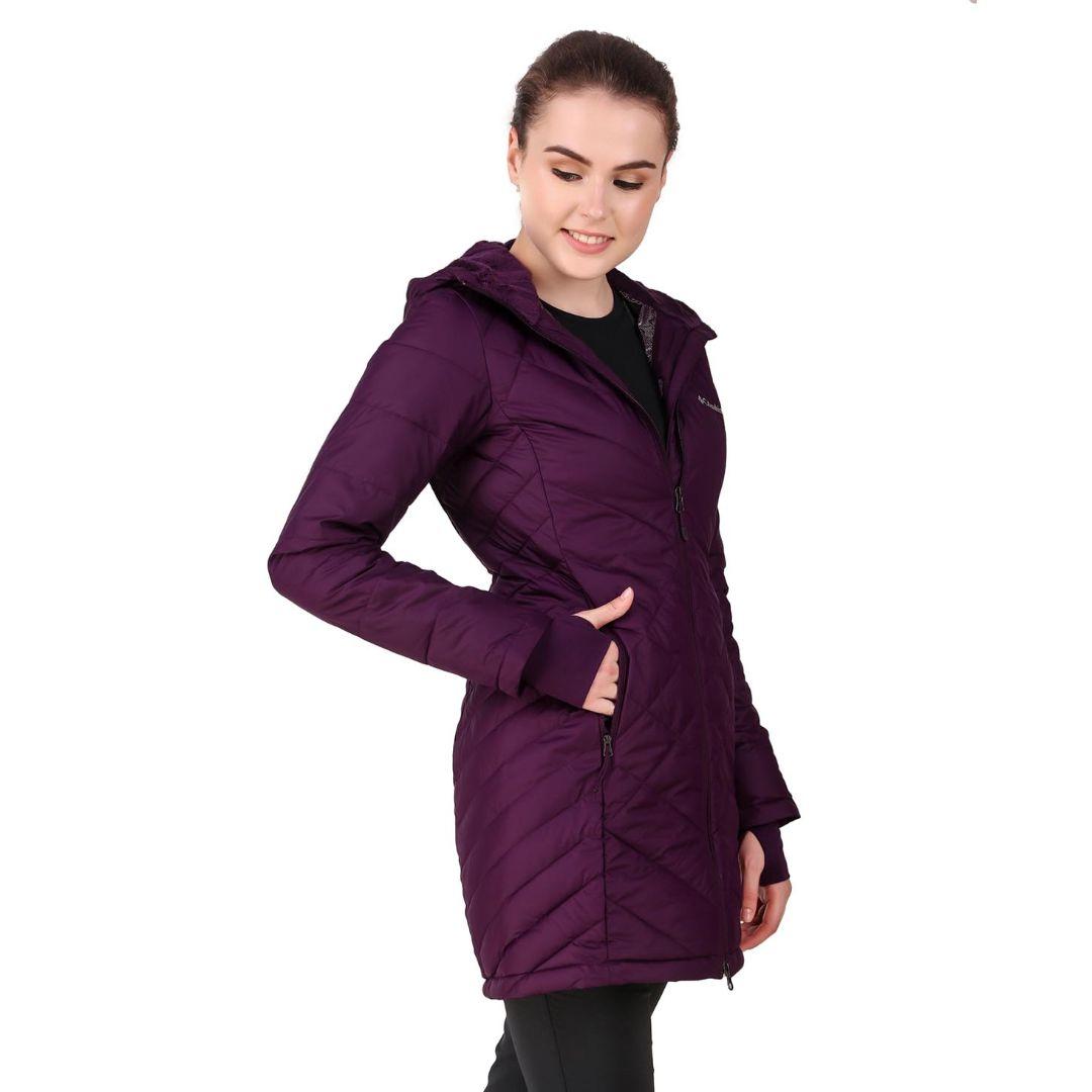 Columbia Women Purple Omni-Heat Reflective Heavenly Long Hooded Jacket