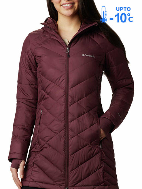 Columbia Women Maroon Omni-Heat Reflective Heavenly Long Hooded Down Jacket