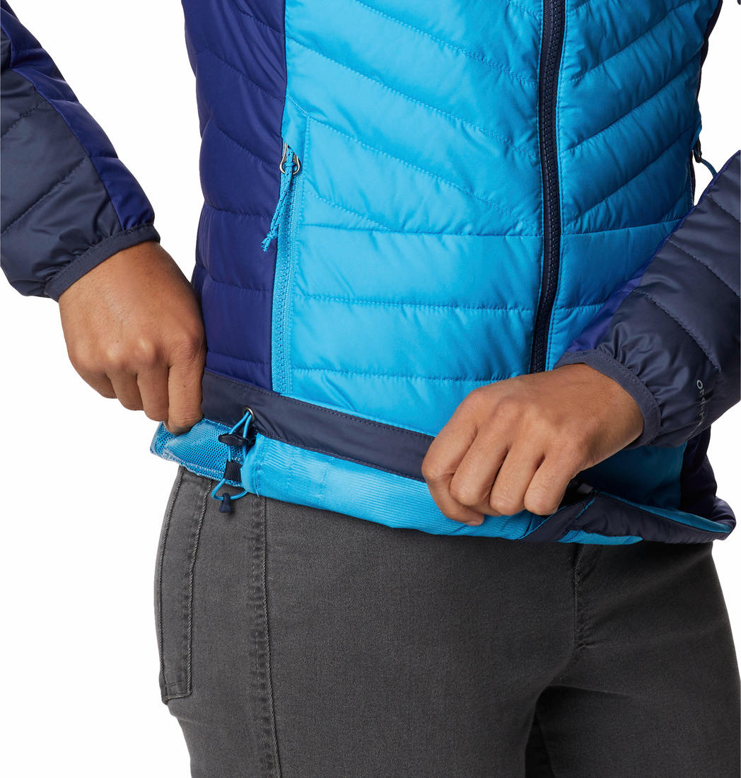A Women Wearing Columbia Women Blue Powder Lite II Full Zip Jacket