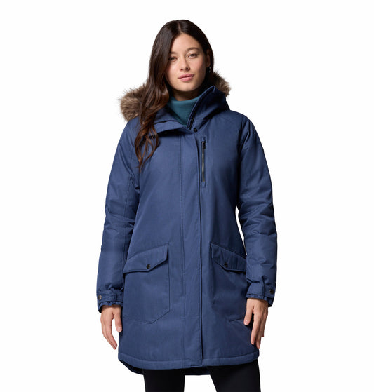 Columbia Women Navy Blue Omni-Heat Reflective Suttle Mountain Long Hooded Down Jacket (Plus Size)