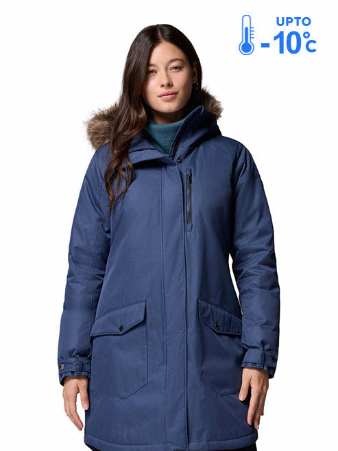 Columbia Women Navy Blue Omni-Heat Reflective Suttle Mountain Long Hooded Down Jacket (Plus Size)